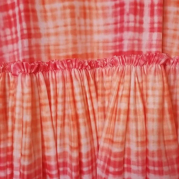 Anthropologie Eva Franco Flounced Orange Pink White Midi Skirt - Picture 5 of 14